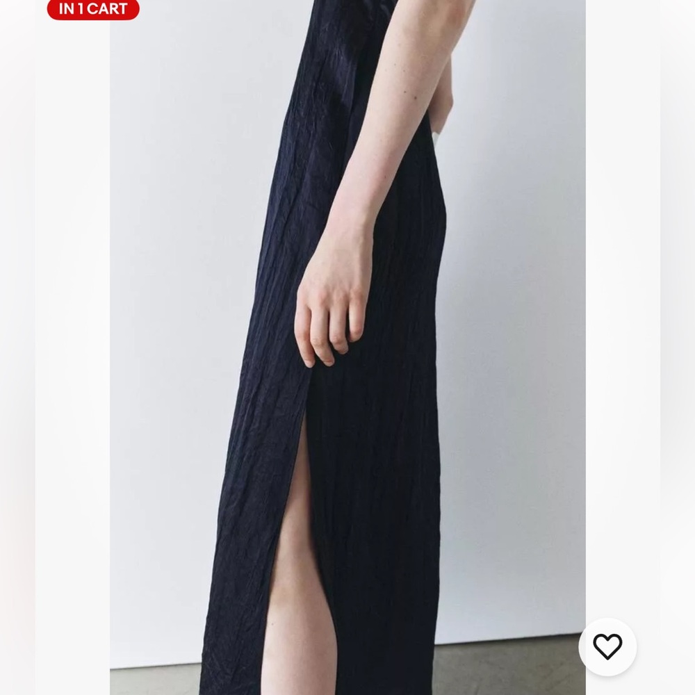 Zara Navy Maxi Satin Dress with Slit - Picture 2 of 10